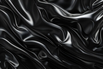Fototapeta premium Black Satin Fabric with Smooth Texture and Luxurious Folds for an Elegant and Silky Design Background