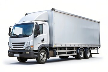 A white delivery truck isolated on a white background, symbolizing transportation, logistics, delivery, commerce, and shipping.