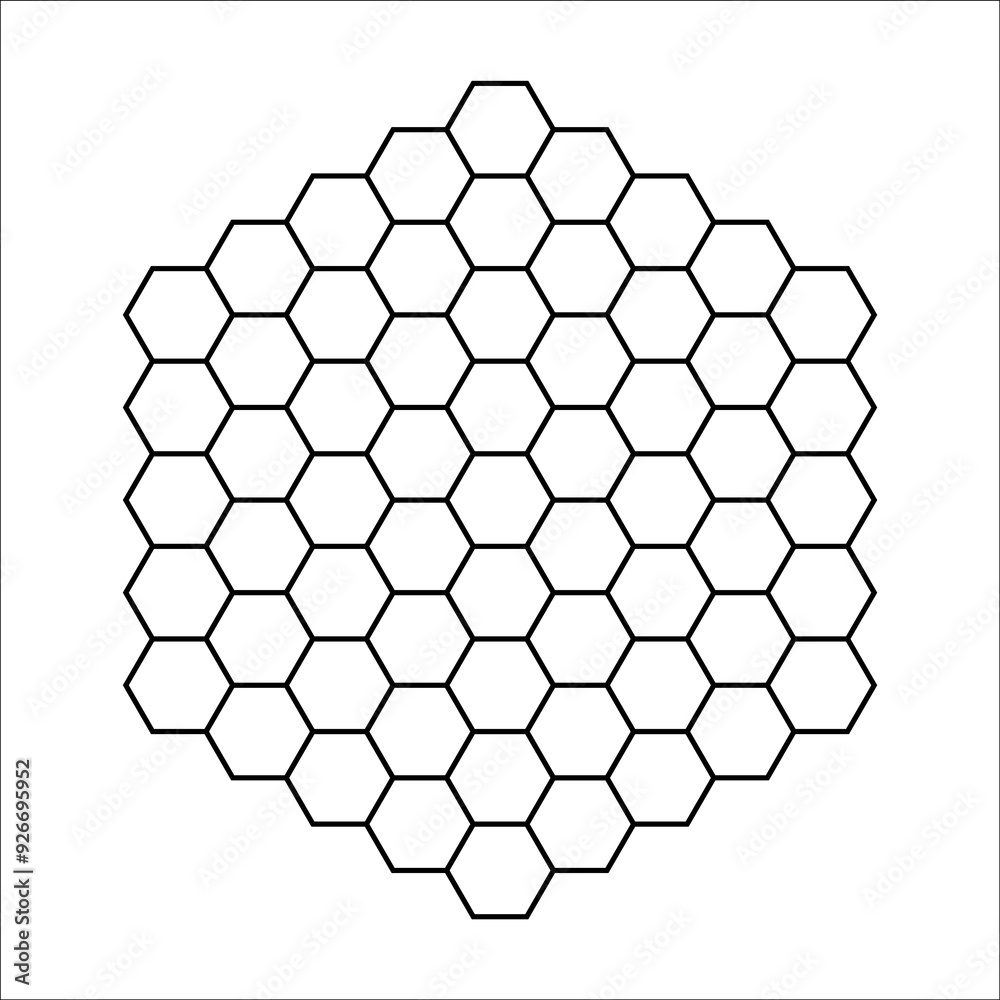 Wall mural vector illustration of a hexagonal grid pattern. isolated stock image ideal for design, game boards,