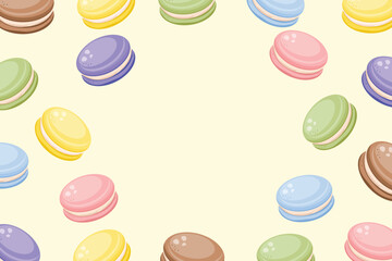 Macarons yellow background,kitchen design,poster,banner,vector illustration. 