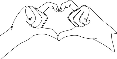 Two hands joined in the shape of love. one line art vector illustration