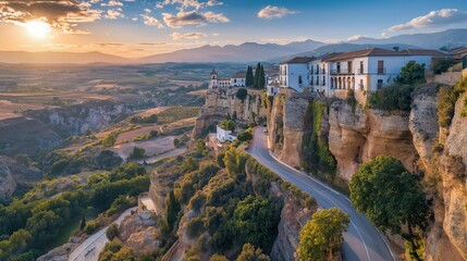 Fototapeta premium AI generator image of houses located on top of mountains Beautiful city view point