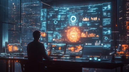 Futuristic Workspace with AI Collaboration Tools: Workspaces equipped with AI tools for better collaboration.