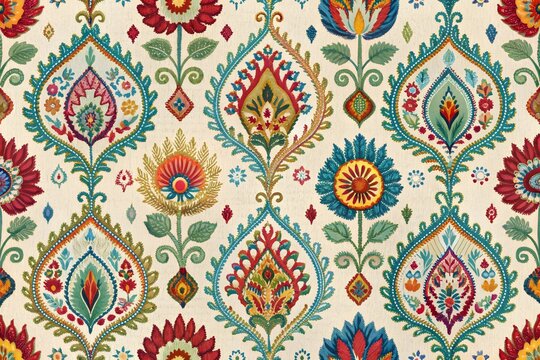 Ikat paisley design pattern on white background vector illustration.Ikat ethnic oriental embroidery traditional.Aztec style,abstract background.design for texture,fabric,clothing,decoration,sarong.
