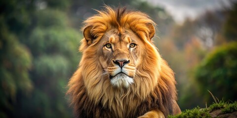 Obraz premium Close-up photo of a majestic lion in the wild, lion, wildlife, predator, king of the jungle, animal, mammal, Africa, safari, nature