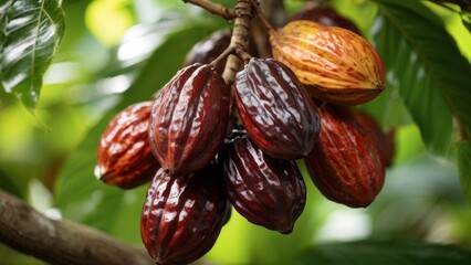 Cocoa Fruits hanging on tree This is the seeds of cocoa.