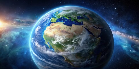Obraz premium Planet Earth seen from space, beautiful, serene, planet, world, universe, space, orbit, globe, blue, green, atmosphere