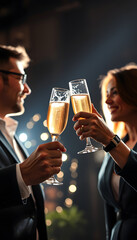 Business partners toast champagne company event celebration success isolated with white highlights, png