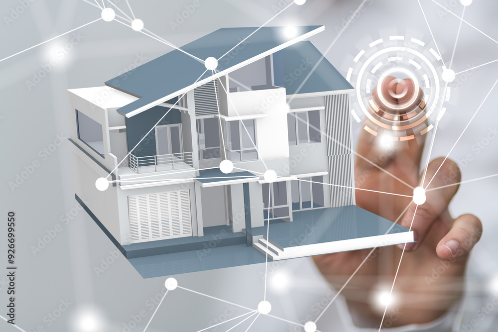 Poster home choice Big data and artificial intelligence concept. Machine learning and cyber mind domination