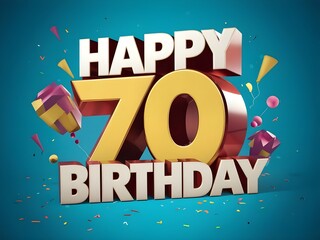 Happy 70th birthday with bold gold text and confetti