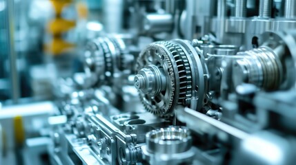 Fototapeta premium High-Tech Automated Production Line with Steel Gears