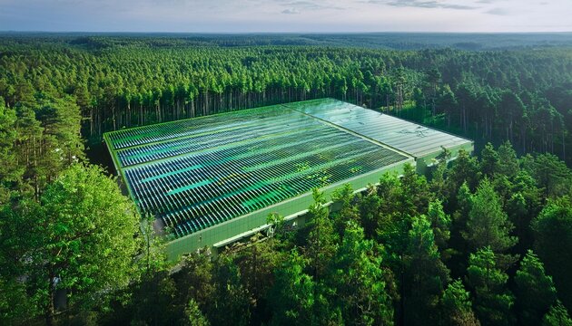 Green data center in the middle of the forest