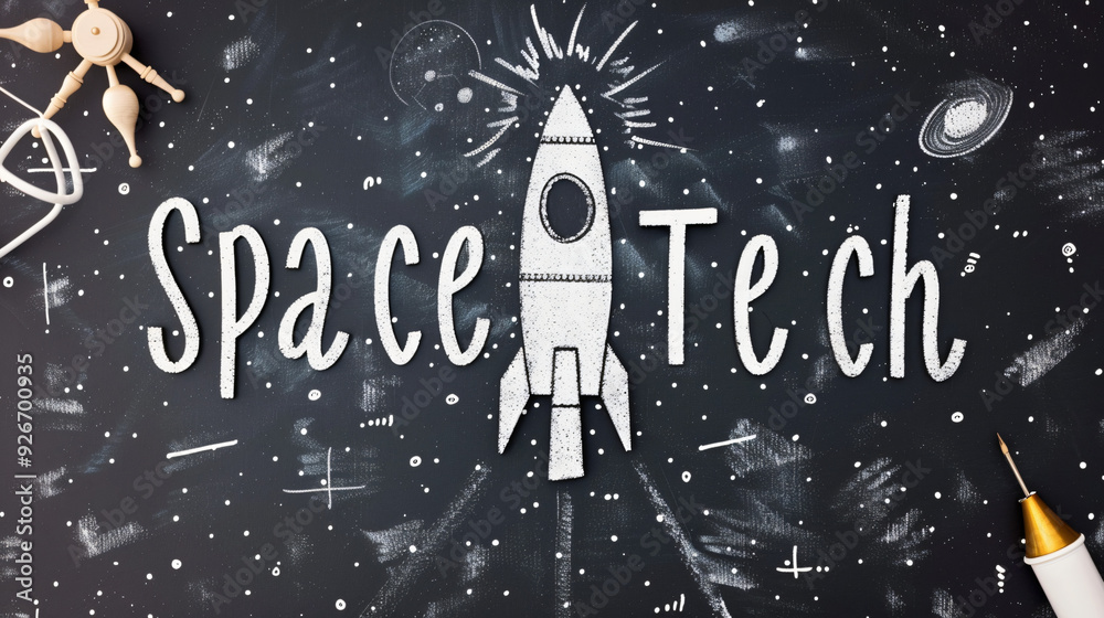Aufkleber rocket symbol on a blackboard: a concept showcasing innovation and exploration in space technology