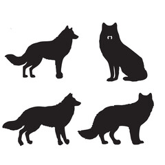 black silhouette gray wolf set vector 