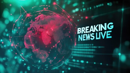 Live Update Graphic with Green Background and Red Globe