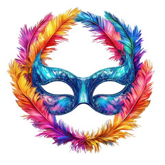 Carnival Mask with Colorful Feather Border