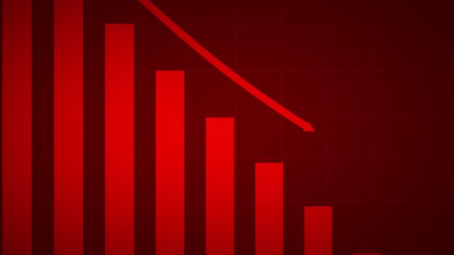  Negative chart graph animation, red arrow is making downfall on a grid background. Developing company failure, decreasing business bar chart, Bad Economy Recession, Economic crisis, Profit down