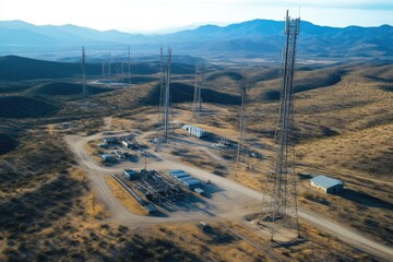 Aerial View of Remote Internet Antenna Tower Complex