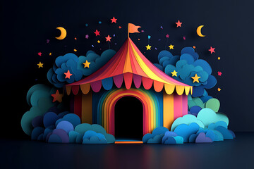 circus tent isolated on black background 3d illustration