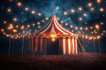 Night view of a circus tent under a warn sunset and chaotic sky