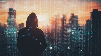 Hackers are planning to hack and attack Zeroday networks and cyber security systems in Smart digital city with connection network reciprocity over the cityscape . Concept of future smart wireless city