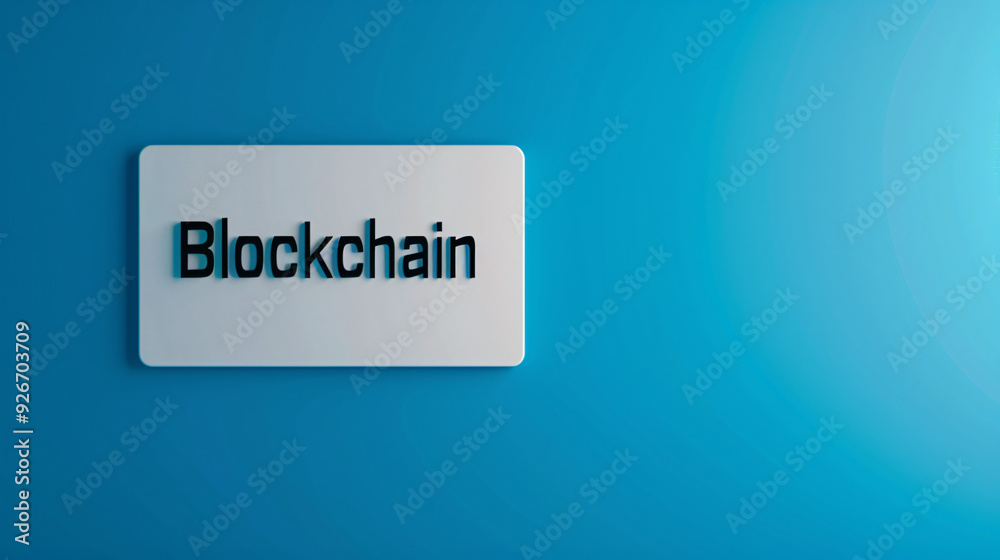 Poster blockchain prominently displayed on a minimalist blue background design