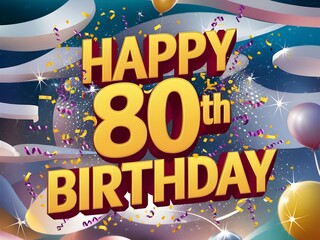 Bold 80th birthday with gold text and confetti