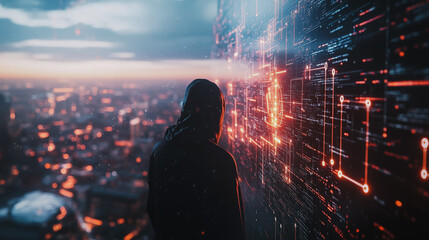 Hackers are planning to hack and attack Zeroday networks and cyber security systems in Smart digital city with connection network reciprocity over the cityscape . Concept of future smart wireless city