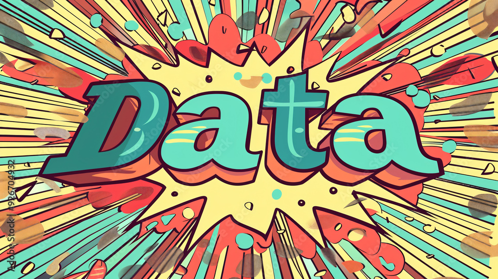 Aufkleber Colorful retro design with the word data exploding from a comic book background
