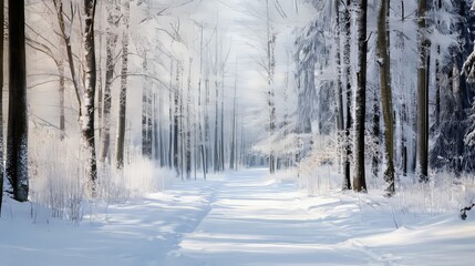 Naklejka premium Frozen forest with snowy trees.