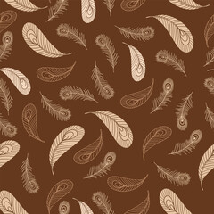 Seamless feather pattern. An intricate drawing.