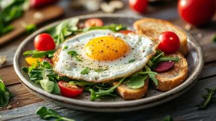 Fried egg combo on wood