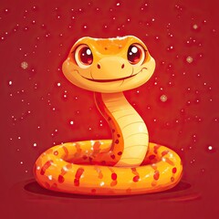 Fototapeta premium Cheerful Christmas Cute Snakes in Santa Hats and Holiday Decor, Bringing Festive Smiles and Joy. AI generated image