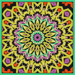 Colorful ornamental mandala or design for bandana, neckerchief, tablecloth and more. Version 4. Vector illustration