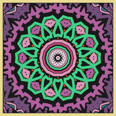 Colorful ornamental mandala or design for bandana, neckerchief, tablecloth and more. Version 3. Vector illustration