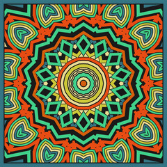 Colorful ornamental mandala or design for bandana, neckerchief, tablecloth and more. Vector illustration