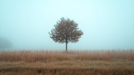 Solitary Tree in a Misty Field