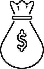 Simple vector icon of a bag with a dollar sign on it, representing saving money, finance, and wealth