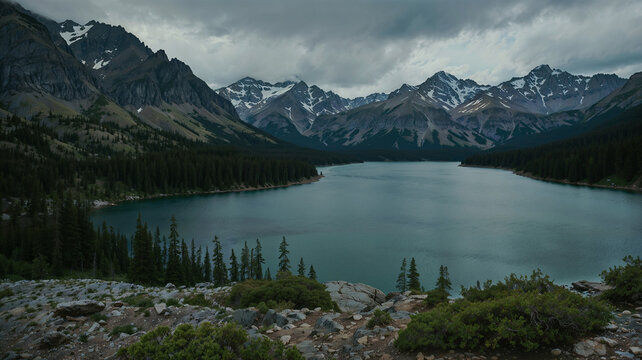 Stormy Skies Over a Mountain Lake