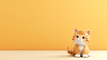 Fototapeta premium Cute Cat on Solid Background with Generous Copy Space