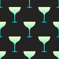 Alcohol margarita cocktails vector seamless pattern. Blue gradient glasses on black background.