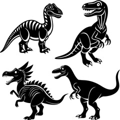 4 set of dinosaur unique art different style vector silhouette