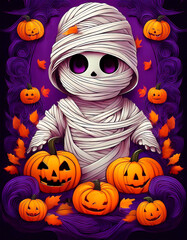Child mummy for Halloween party, poster design for a children's party
