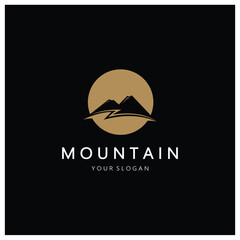 Fototapeta premium Minimalist mountain and sun logo design in flat colors packed with modern concepts vector illustration