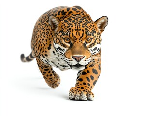 Obraz premium Close-up of a jaguar walking towards the camera with a focused expression.
