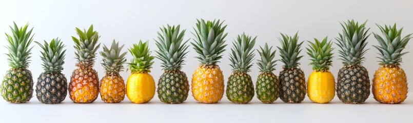 Lineup of Pineapples in Various Ripeness Stages
