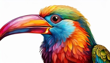 Obraz premium On a white BackgroundA colorful bird with a large beak