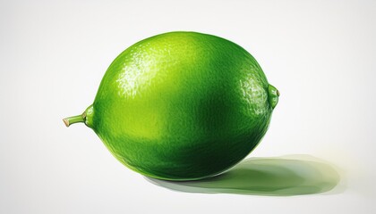 On a white BackgroundA single green lime on a white background