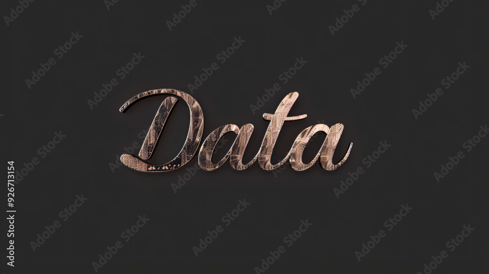 Poster rose gold data text sign on a dark background showing the concept of information and analysis