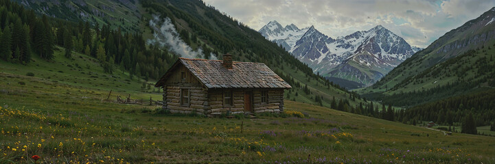 A Stone Cabin Amidst Alpine Meadows